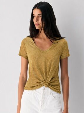 Caslon Mustard Front Knot Tee NWT | Soft Lightweight V-Neck Top | Size Small